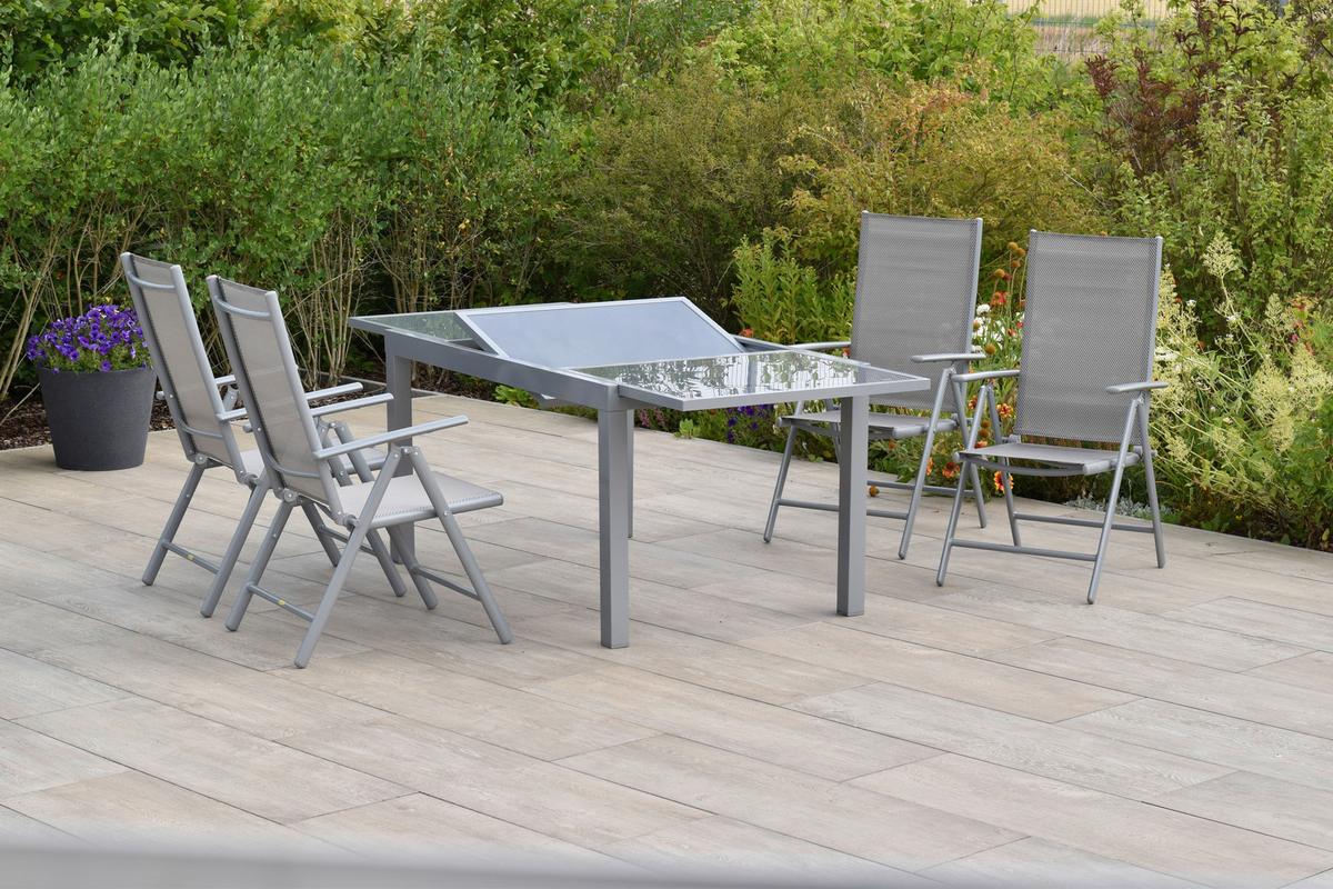GARTENSET AMALFI - Silberfarben/Braun, MODERN, Textil/Metall - Gardenson