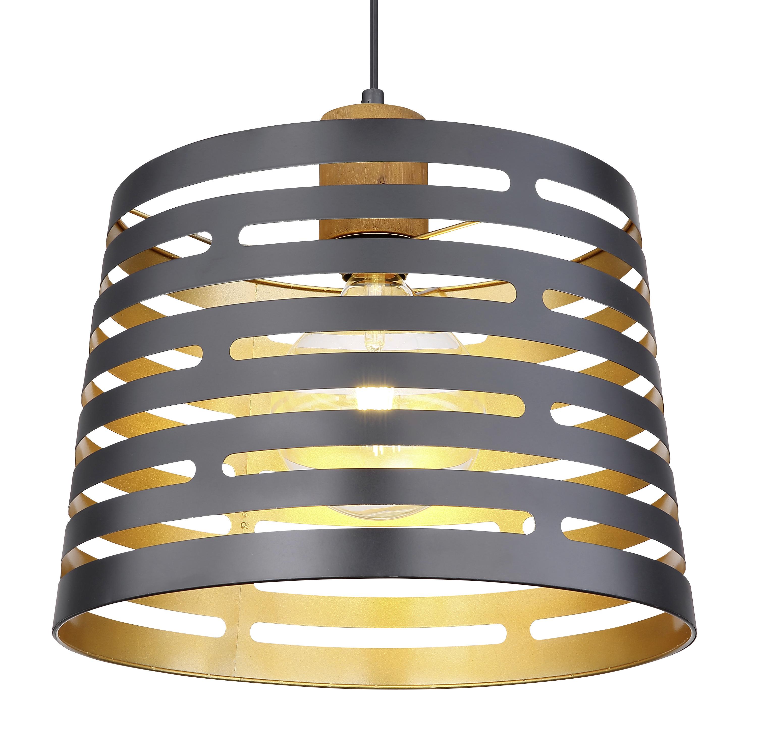 Hängeleuchte Ablona max. 60 Watt - Goldfarben/Schwarz, Natur, Holz/Metall (35/120cm) - Globo