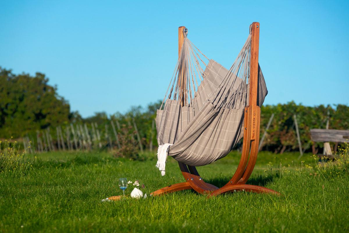 Hängematte Hammock Chair and Stand Grau/Braun - Eukalyptusholzfarben/Grau, KONVENTIONELL, Holz/Textil (100/152/92cm) - La Siesta