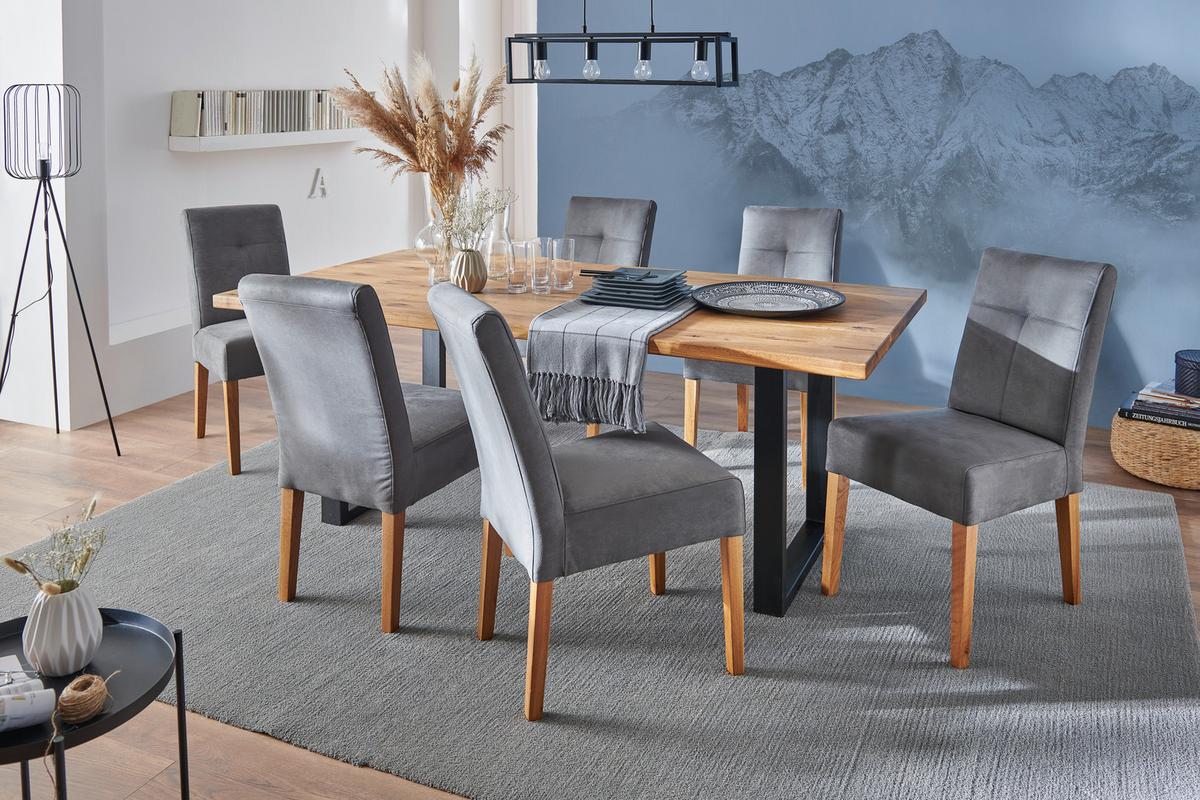 Masă sufragerie Rockford - culoare lemn stejar/negru, Modern, lemn/metal (200/77/100cm)