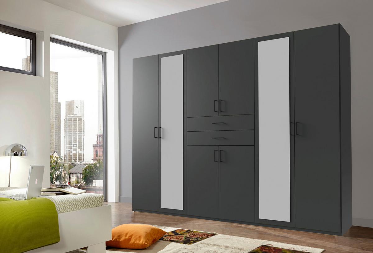 armoire à portes battantes Graphitfarben - Graphitfarben/Schwarz, Konventionell, Glas/Holzwerkstoff (270/208/58cm) - Mömax
