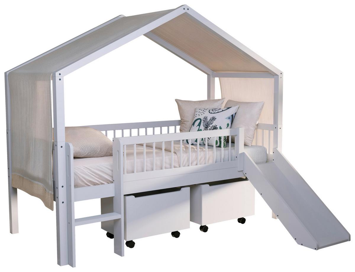 Hausbett FORREST Weiß ca.90x200cm Rutsche, Bettladen - Weiß, MODERN, Holz (90/200cm) - Vipack