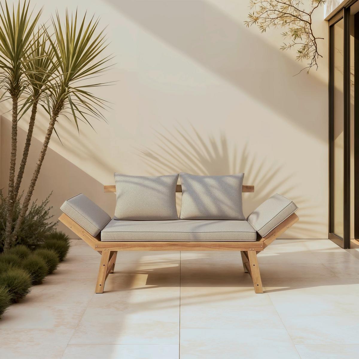 Gartenliege Pia Grau Akazie/Outdoorstoff - Grau/Akaziefarben, MODERN, Holz/Textil (190/75/68cm) - Bessagi Garden