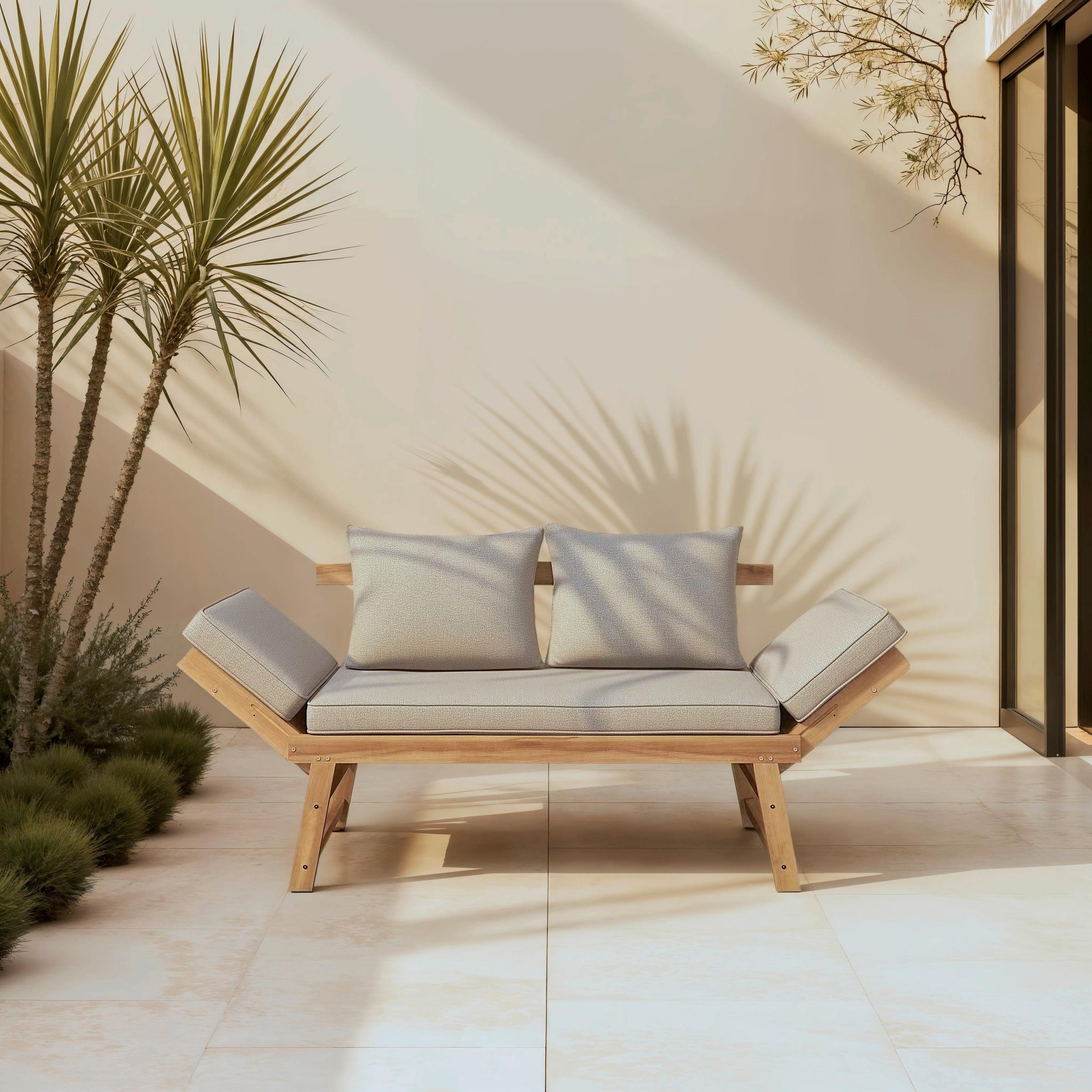 Gartenliege Pia Grau Akazie/Outdoorstoff