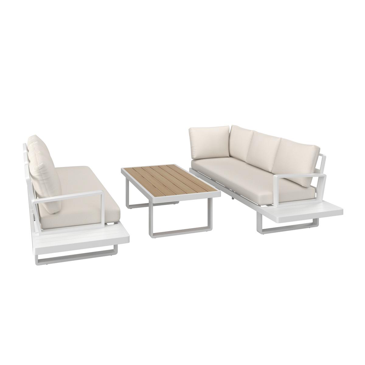 Loungegarnitur Tilly Creme Metall/Outdoorstoff +Abdeckung - Creme/Naturfarben, MODERN, Kunststoff/Textil (288,5/70/74cm) - Bessagi Garden