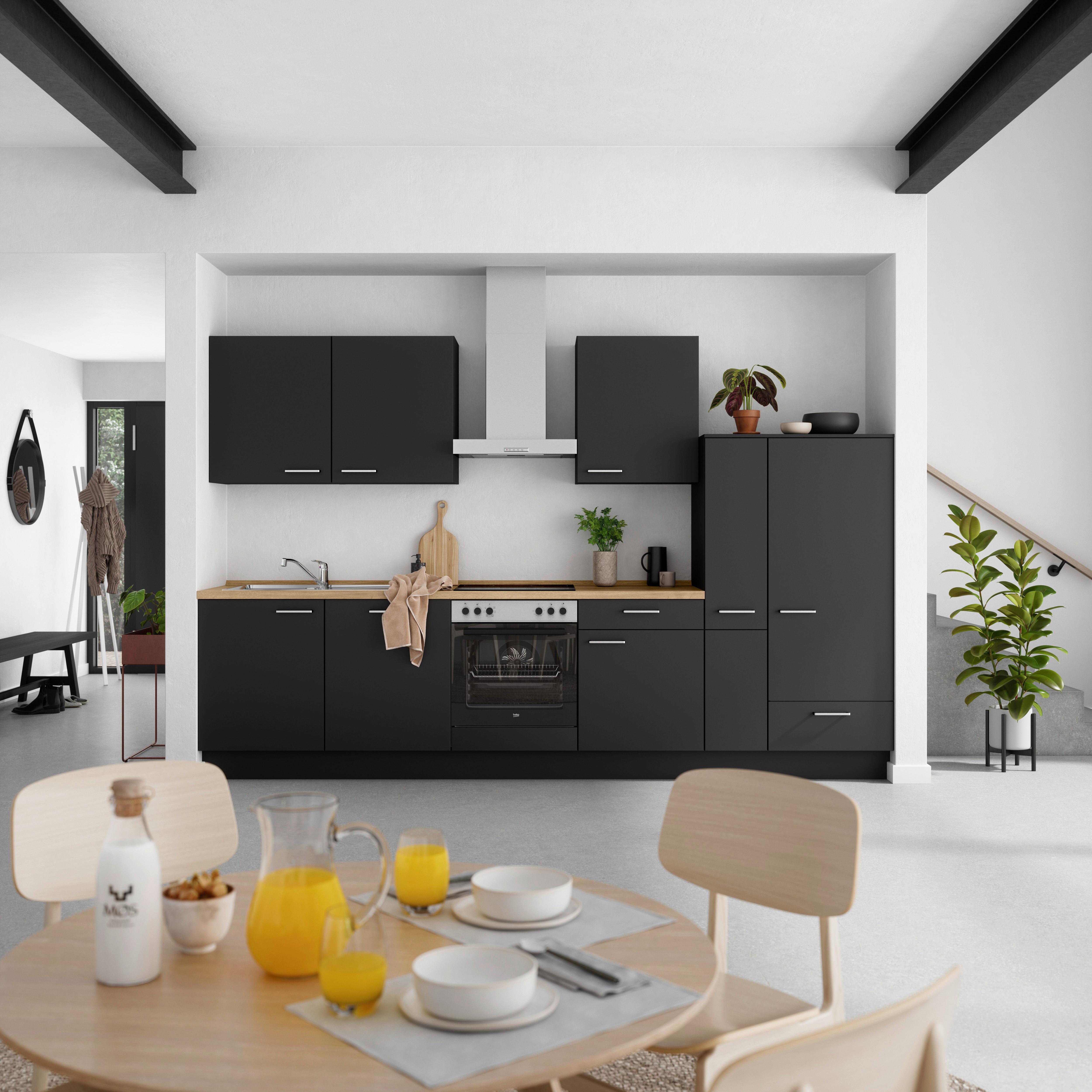 Küchenblock Touch Low m. Geräten Schwarz - Eichefarben/Schwarz, MODERN, Holzwerkstoff/Metall (330cm) - Nobilia