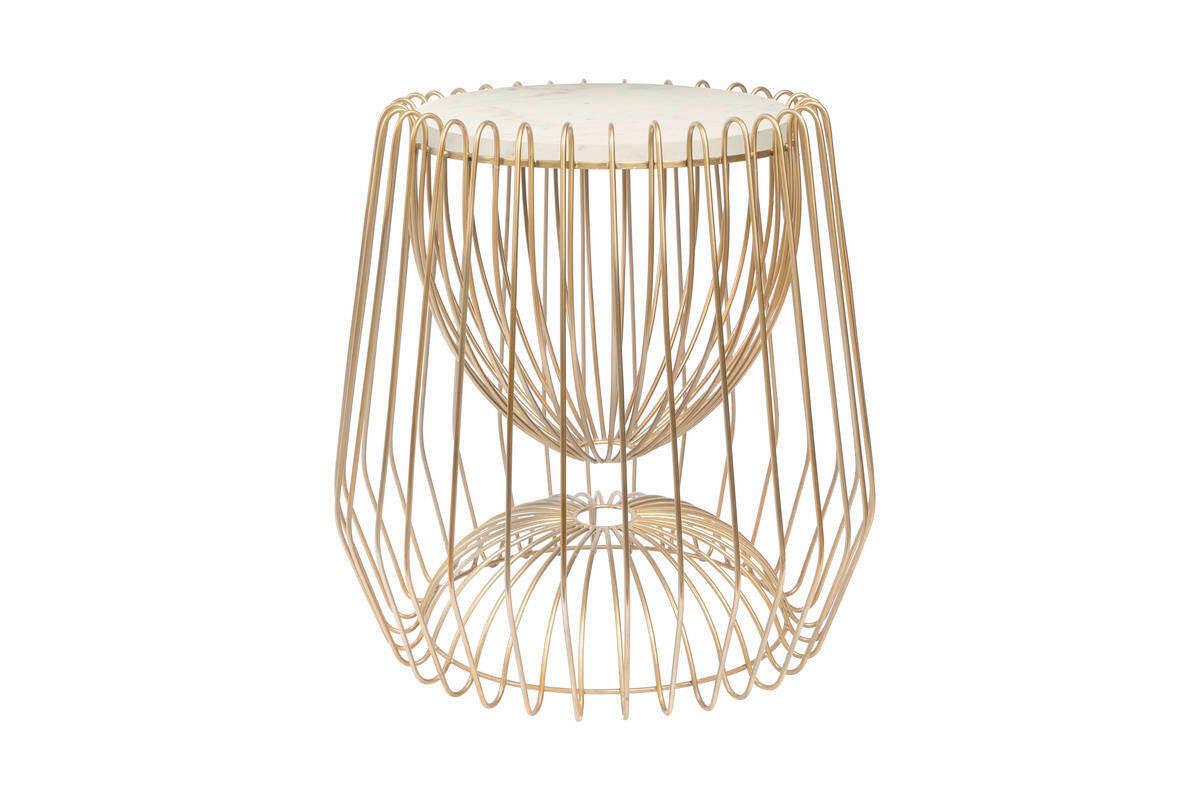 BEISTELLTISCH LTYOM-WHT - Weiss/Messingfarben, Basics, Stein/Metall (50/50/51cm) - Kayoom