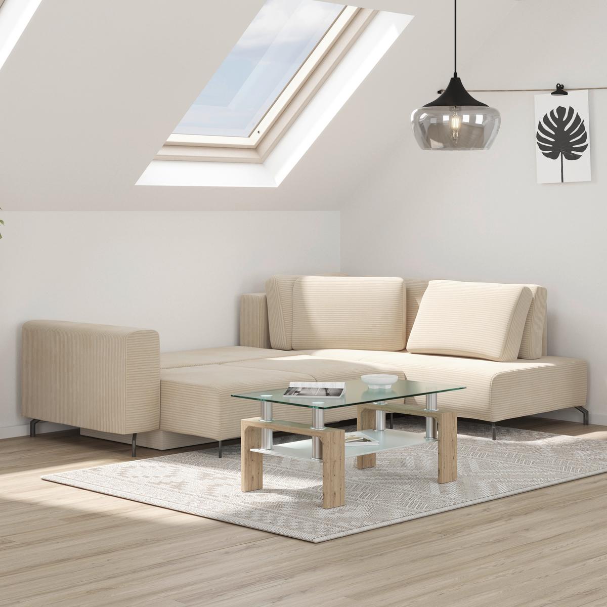 Colțar VENI - bej, Modern, textil (272/210cm) - Modern Living