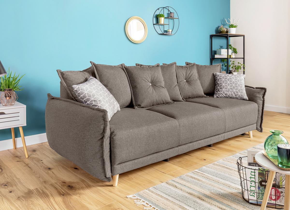 Dreisitzer-Sofa in Hellbraun ´LAZY LUKKA HELLBRAUN´ - Hellbraun/Hellgrau, Basics, Holz/Textil (230/80/100cm) - MID.YOU