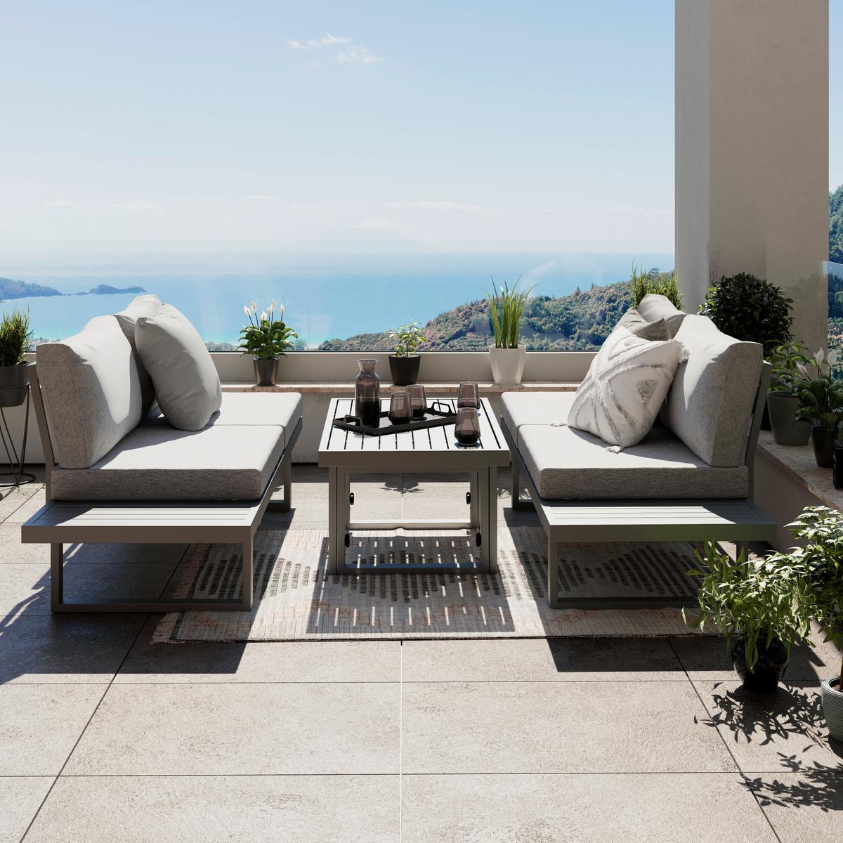 KOMPLET MEBLI TARASOWYCH JESSE - szary, Modern, metal (176/71/75cm) - Mömax