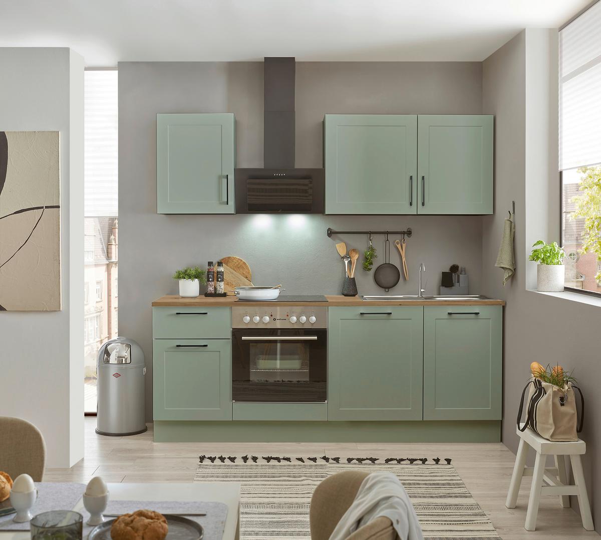 Konyhablokk Gépek Nélkül Marseille Z 220 Green2 - fekete/Artisan tölgy, Design, faalapú anyag/fém (220cm) - MID.YOU