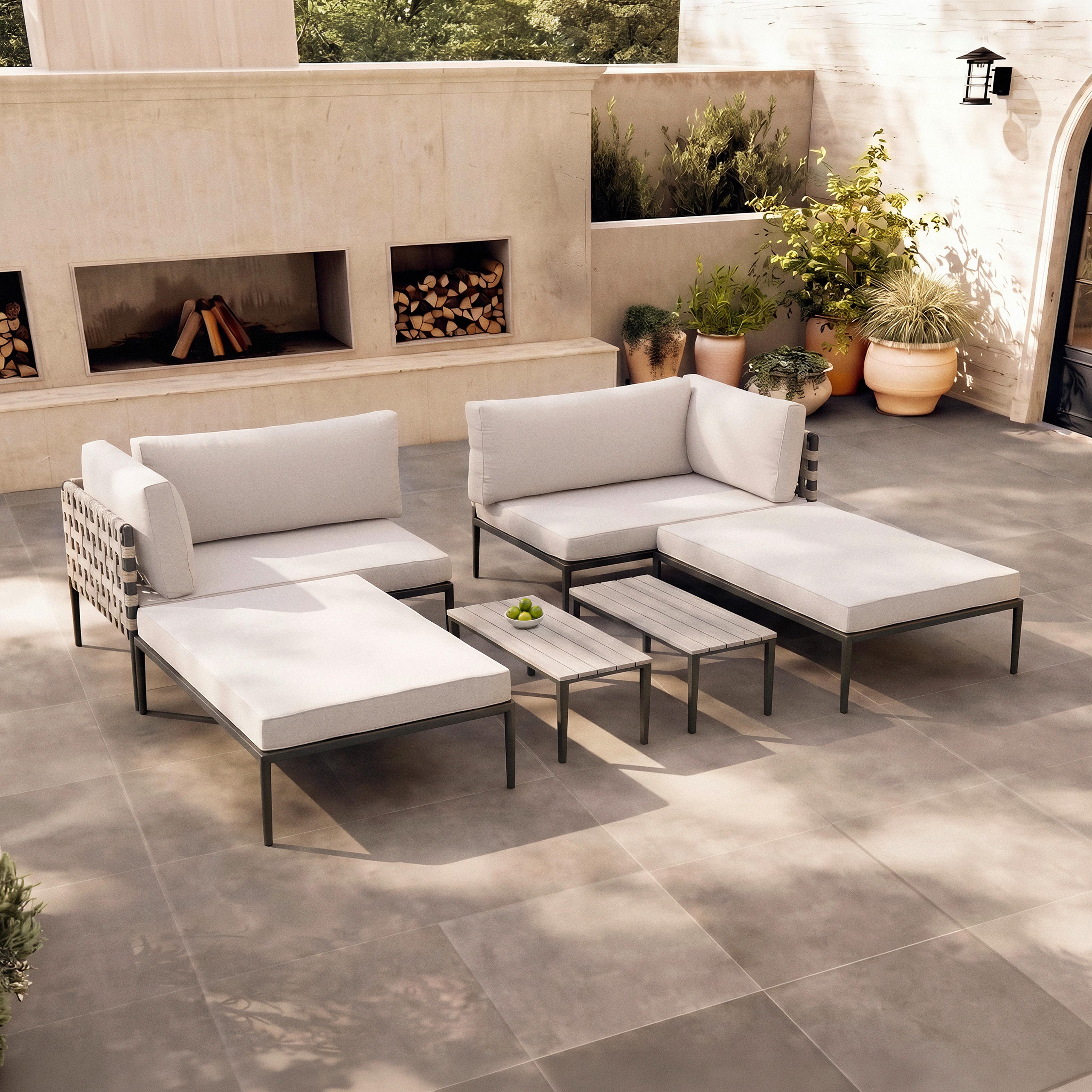 LOUNGEGRUPP ENJA - ljusgrå/grå, Modern, metall/textil (104/60/70cm) - Bessagi Garden