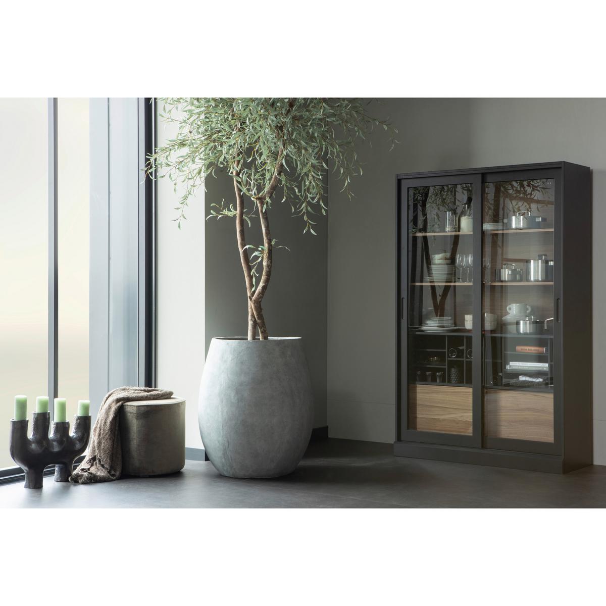 Vitrine James Schwarz/Walnussfarben B: 125cm - Nussbaumfarben/Walnussfarben, Design, Glas/Holz (125/200/57cm) - Livetastic