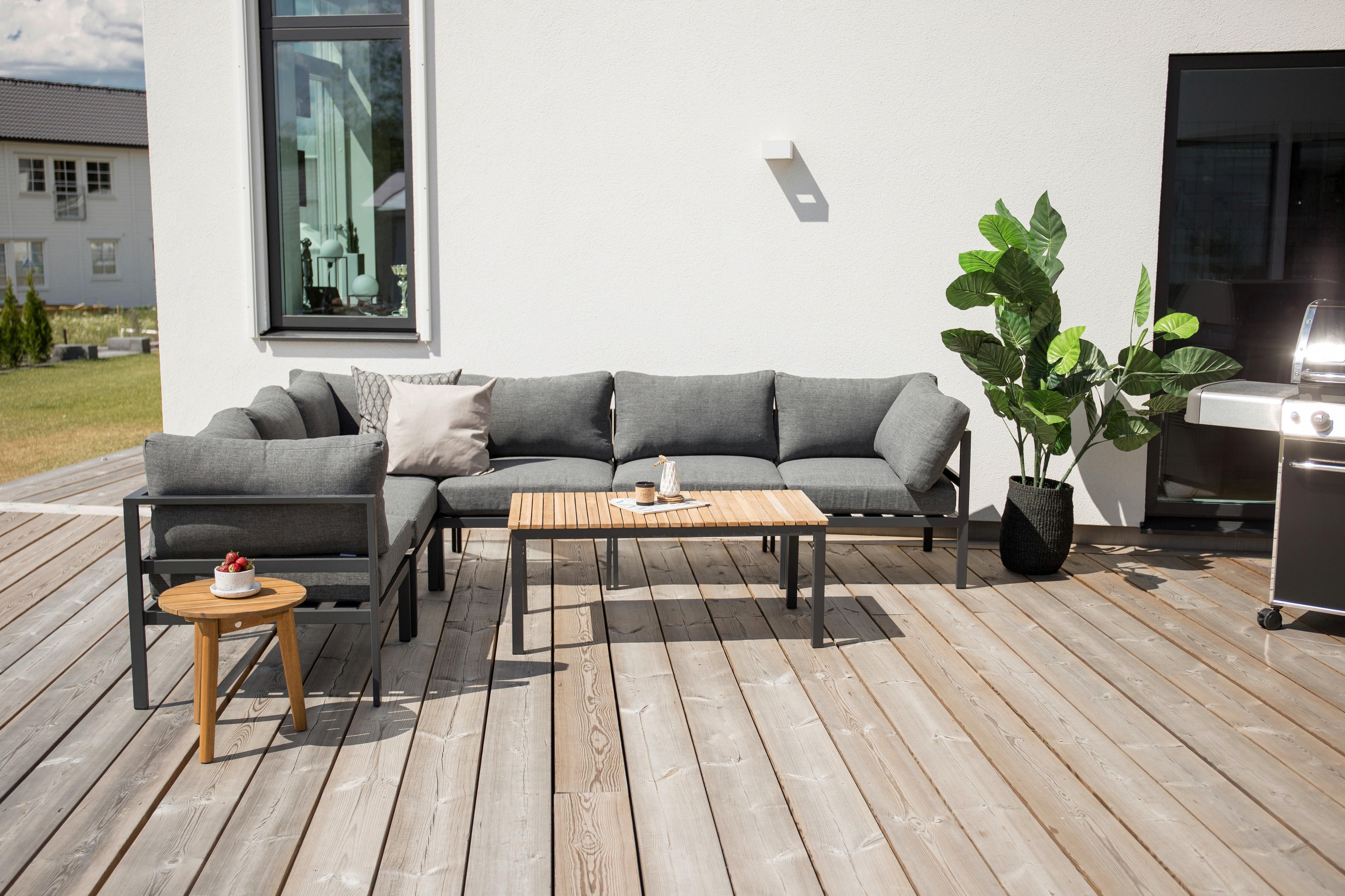 Loungetisch Brasilia ca. 110x60 cm Teakholz massiv - Schwarz/Teakfarben, KONVENTIONELL, Holz/Metall (110/60/45cm) - Gardenson