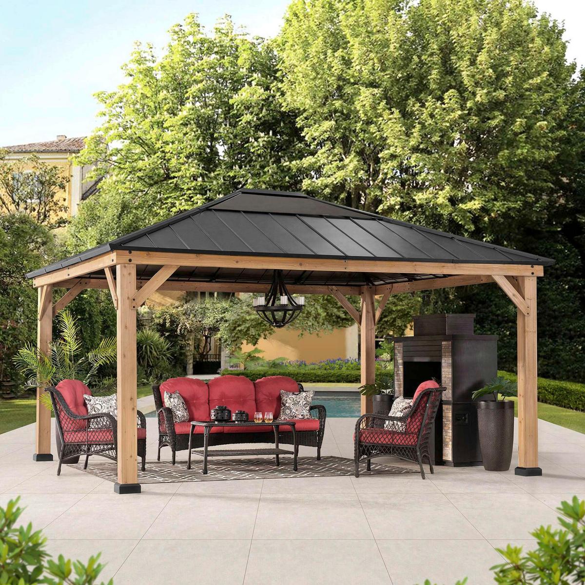 Pavillon Gazebo Anthrazit - Anthrazit, Basics, Kunststoff/Metall (452/393/287cm)
