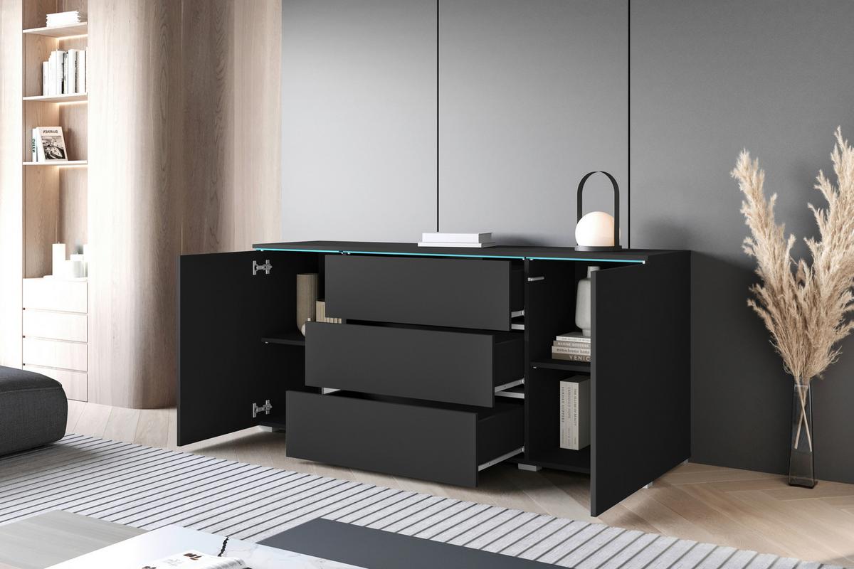 Sideboard Vera mit LED ca. 150 cm Graphitfarben - Schwarz/Graphitfarben, Basics, Holzwerkstoff/Kunststoff (150/67,9/39,5cm) - P & B