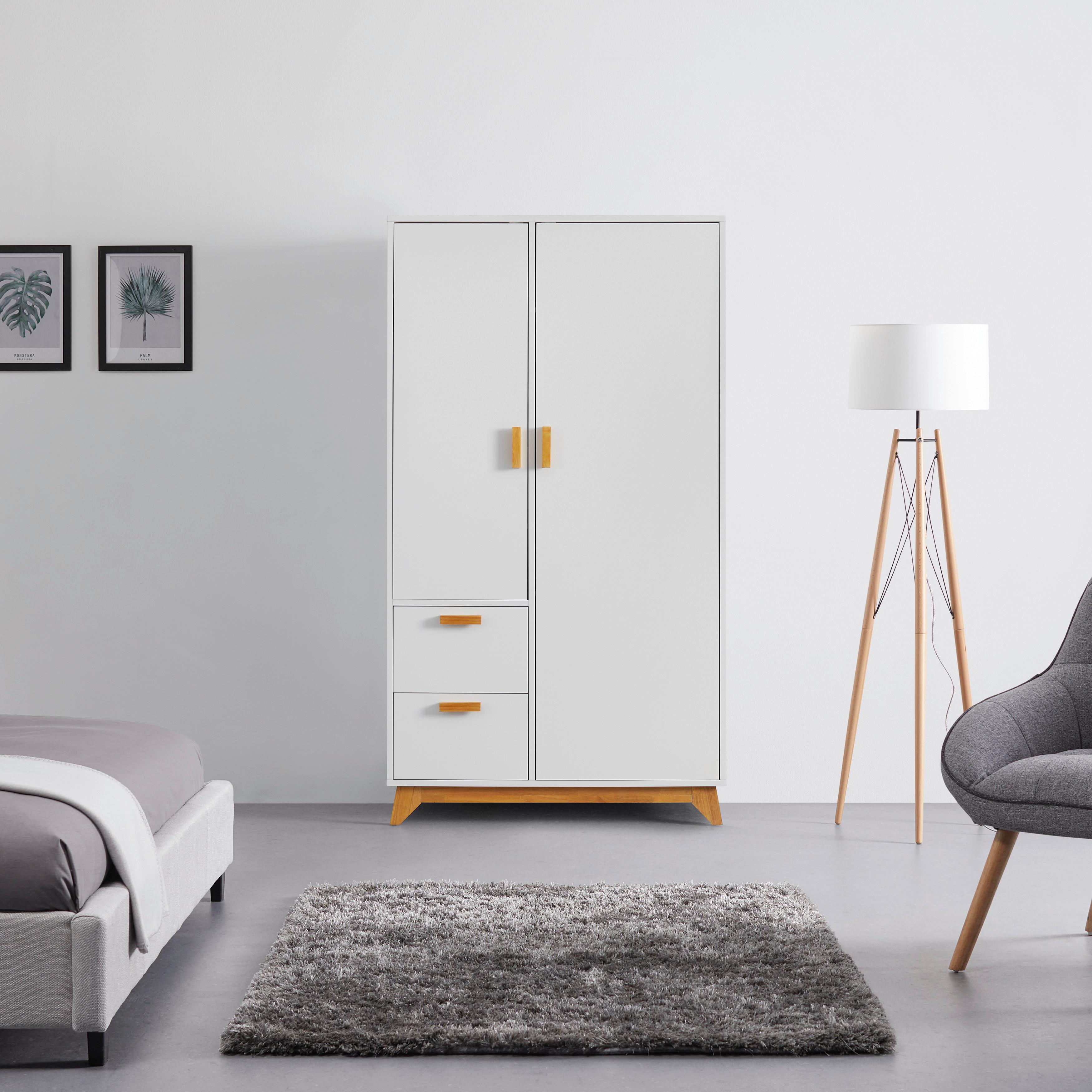 KLEIDERSCHRANK in weiß "Milan" - Weiss/Naturfarben, Modern, Holz (100/180/52cm) - Bessagi Home