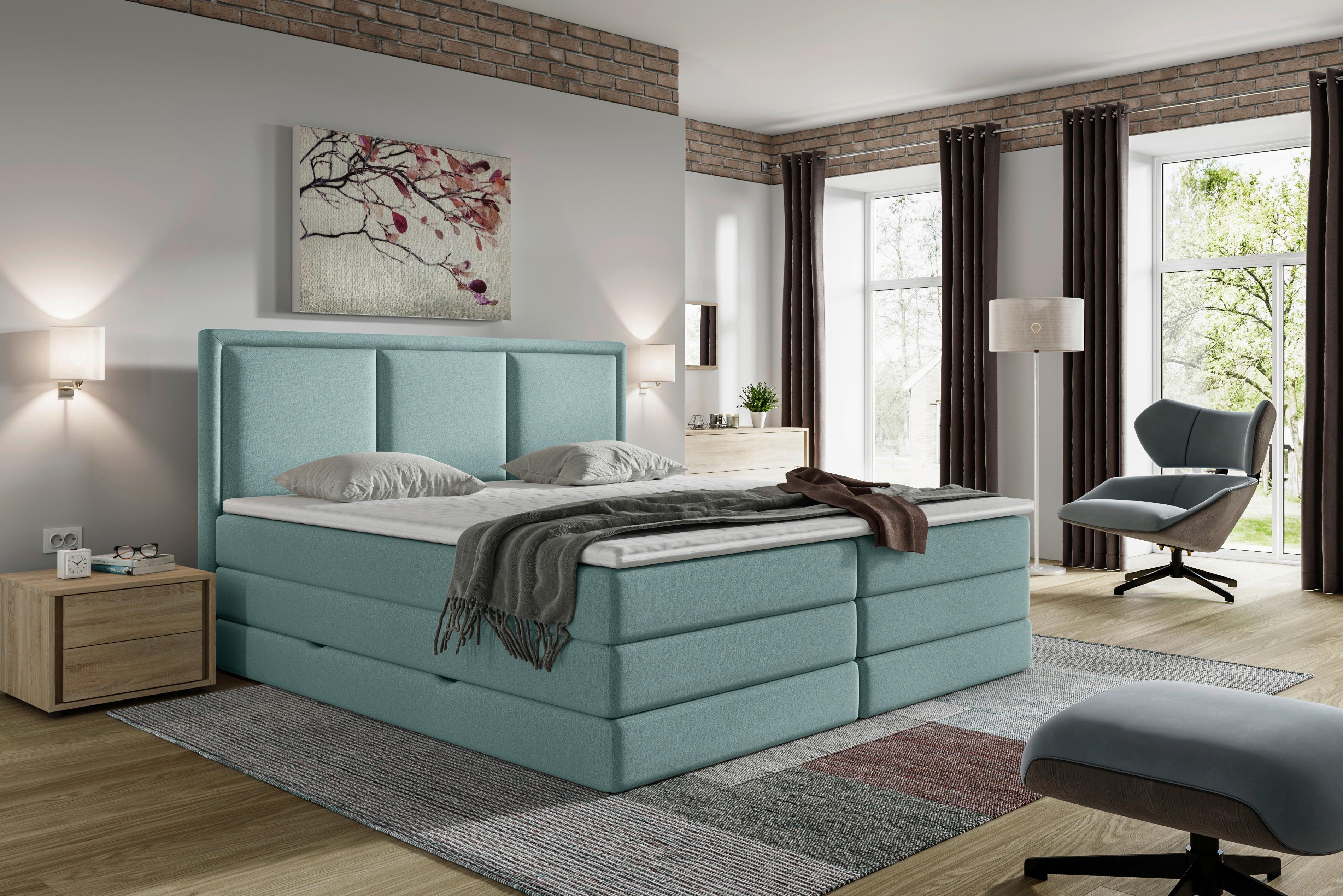 Boxspringbett SWING K Türkis ca. 200x200 cm inkl. Topper - Türkis, Design, Holzwerkstoff/Kunststoff (200/200cm) - MID.YOU
