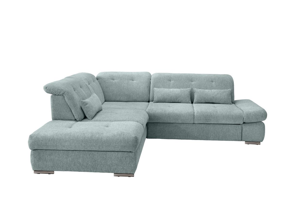 Ecksofa Dalida Mintgrün Chenille mit Bettkasten - Chromfarben/Mintgrün, Design, Textil/Metall (254/280cm) - Livetastic