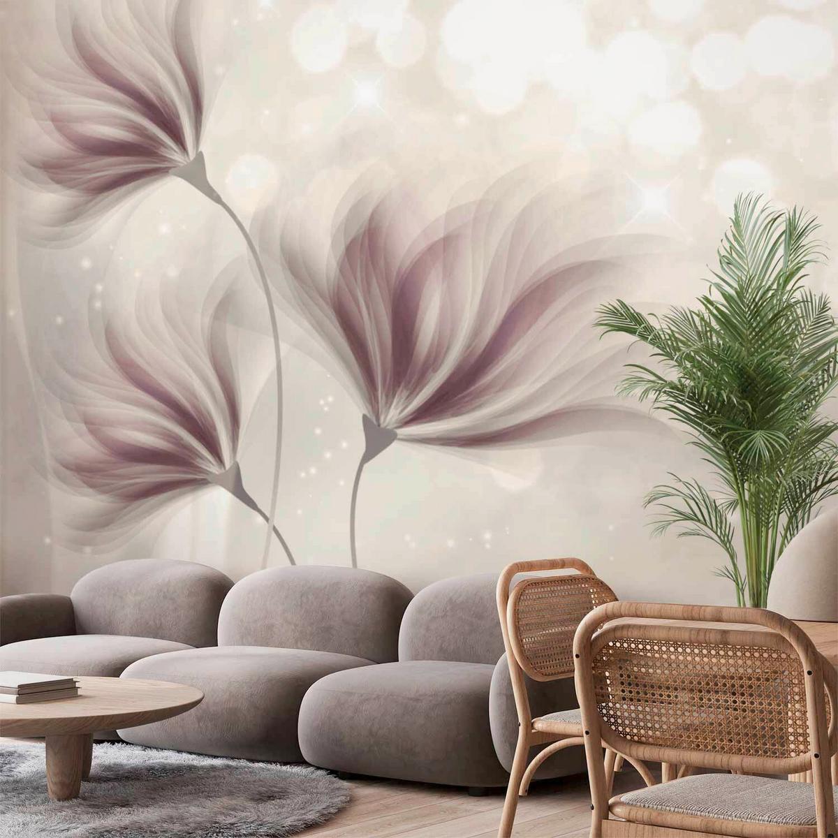 Fototapeta Luminous Morning, 300x210cm - bela/sivovijolična, Trendi, tekstil (300/210cm) - artgeist