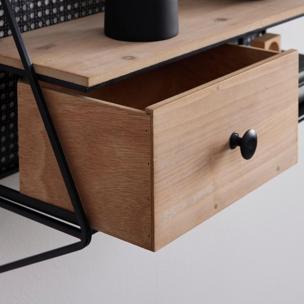 Wandregal Lelia Natur/Schwarz Echtholz/MDF - Schwarz/Naturfarben, MODERN, Holz/Metall (60/43/20cm) - Bessagi Home
