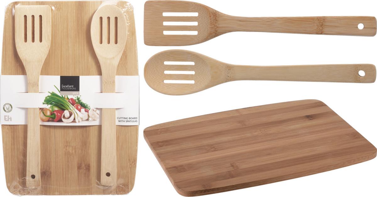 Set tocător și spatule Bambus Idea - Basics, lemn (32,5/23/1cm)