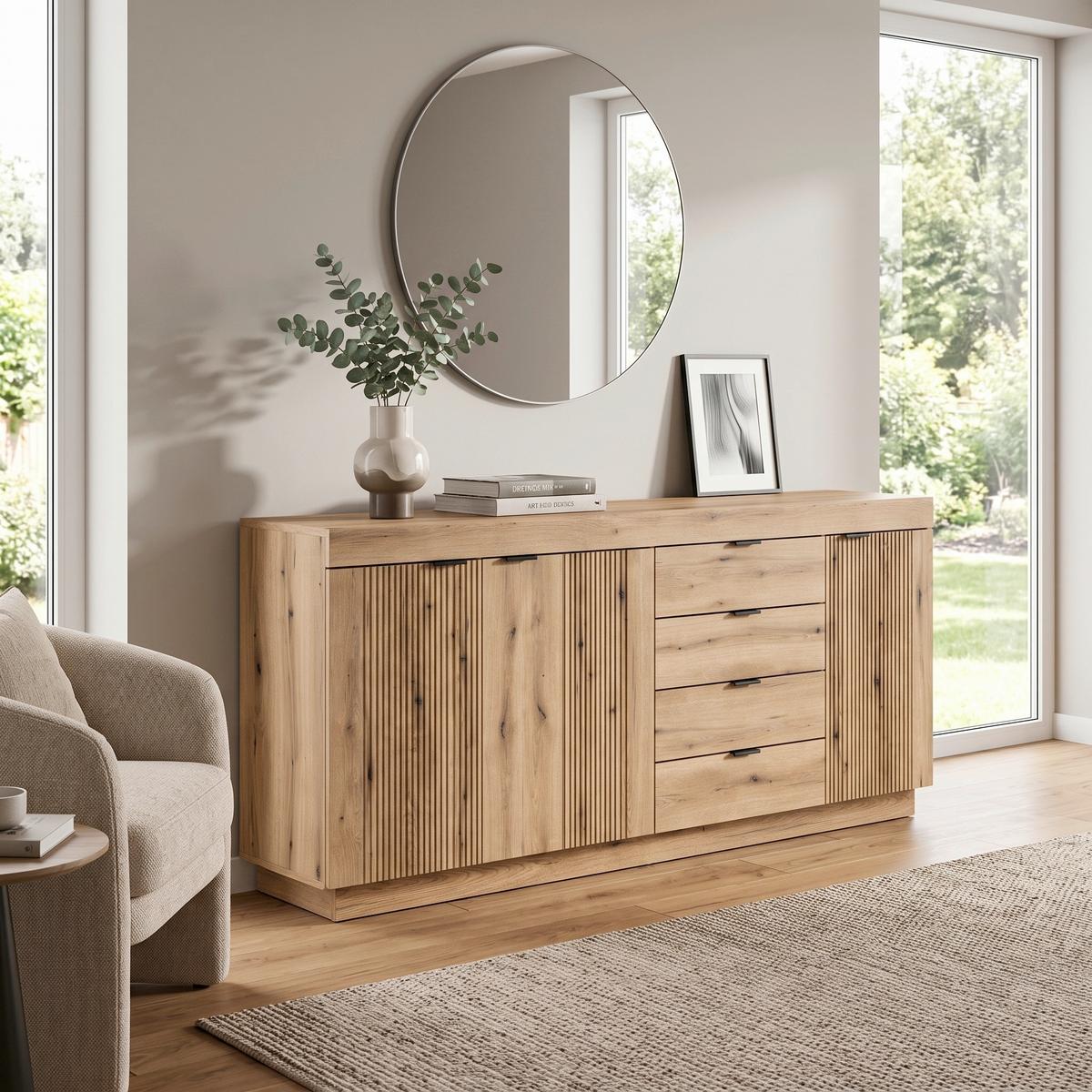 Komoda Delmar - boje hrasta, Trend, drvni materijal/metal (185,9/85,8/39,6cm) - Modern Living