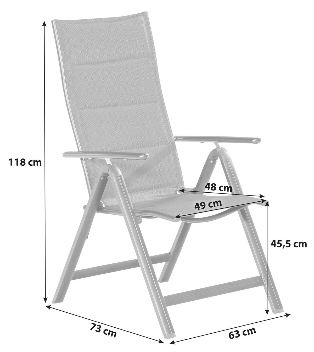 Zložljiv Vrtni Stol Florenz, Aluminij, Tekstil, Siva - temno siva/barve grafita, Konvencionalno, kovina/tekstil (63/118/73cm) - Gardenson