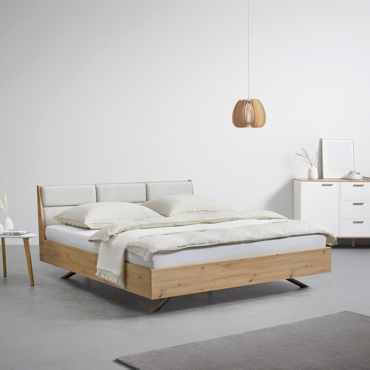 Pat tapițat Dormio cca 180X200 cm stejar/șampanie - culoare lemn stejar/șampanie, Modern, lemn/textil (180/200cm) - Bessagi Home