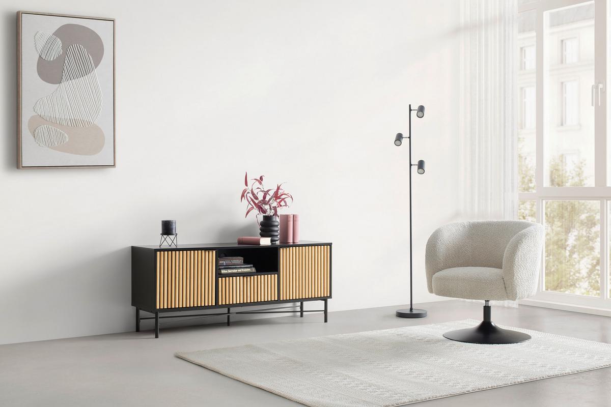 Tv Szekrény Madrid - natúr színű/fekete, Modern, faalapú anyag/fém (143/60/40cm) - Mömax