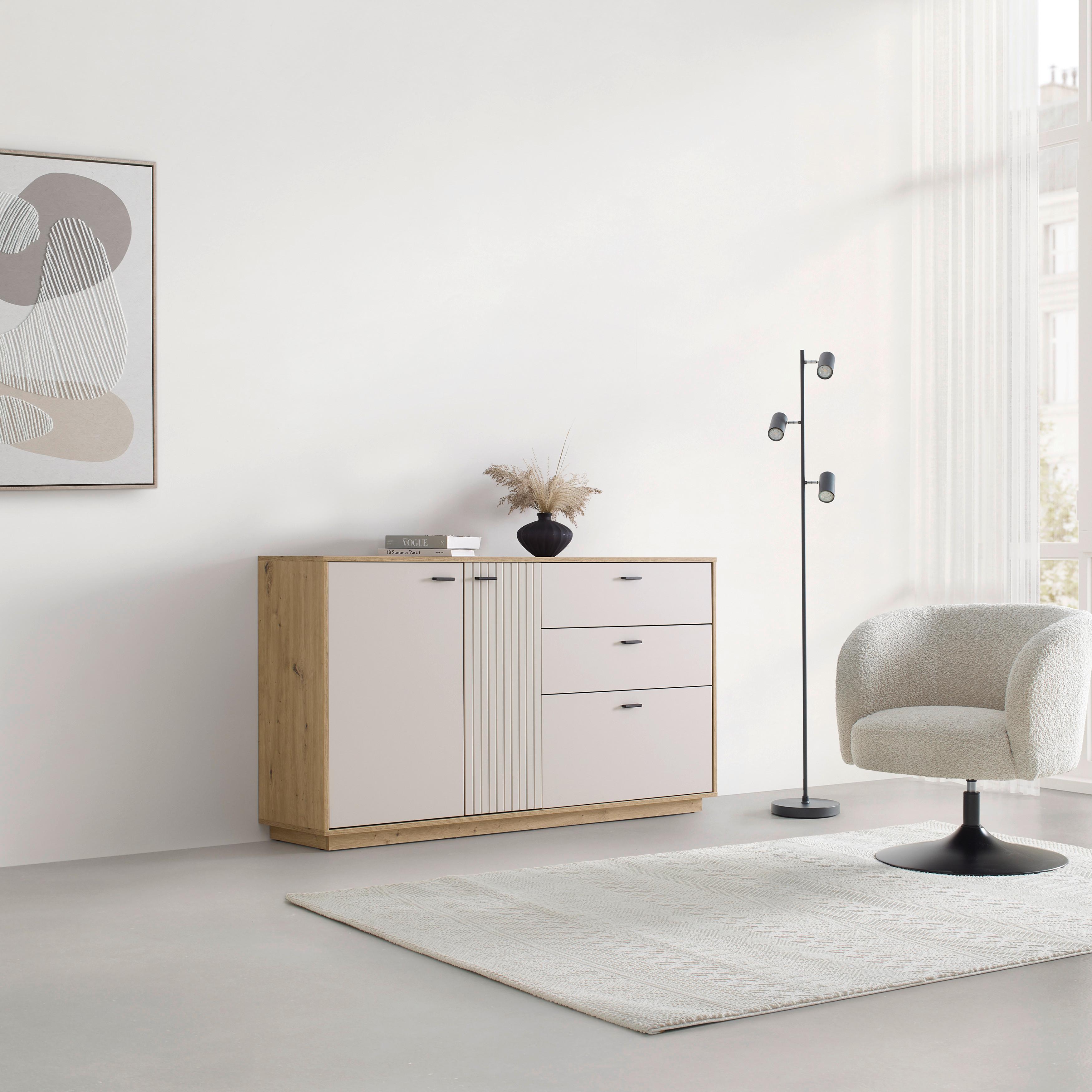 Sideboard Cremona Kaschmir/Eiche Artisan - Kaschmir/Schwarz, MODERN, Holzwerkstoff/Metall (160/88,5/38cm) - Premium Living