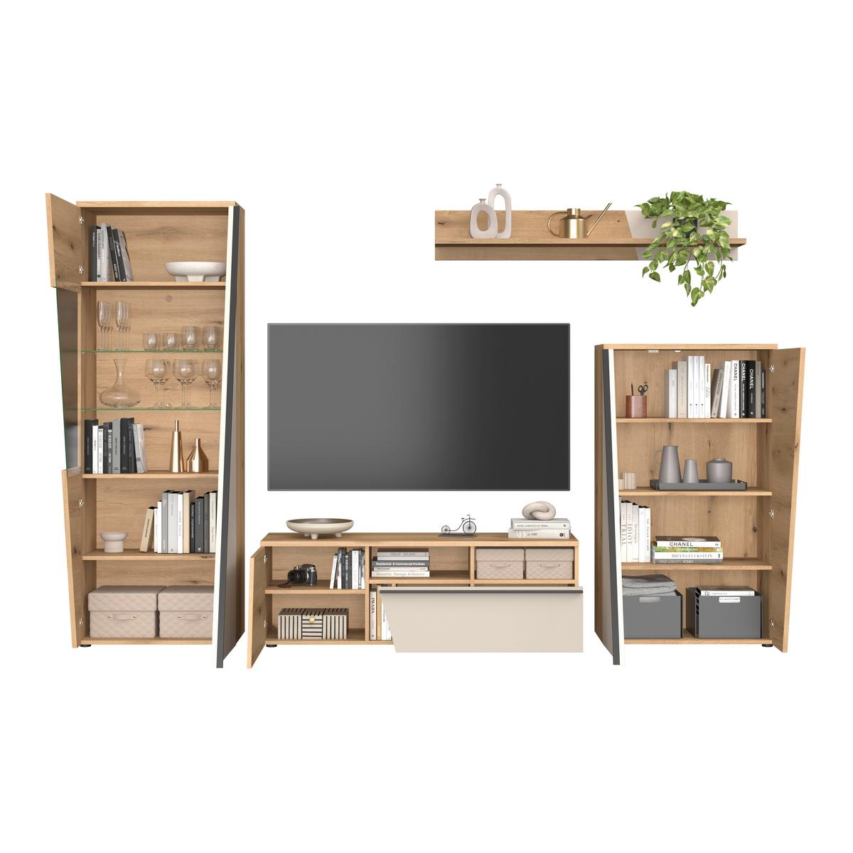 Venedig New Tv Komoda - kašmir/boje hrasta, Moderno, drvni materijal/plastika (140/47/40cm) - Modern Living