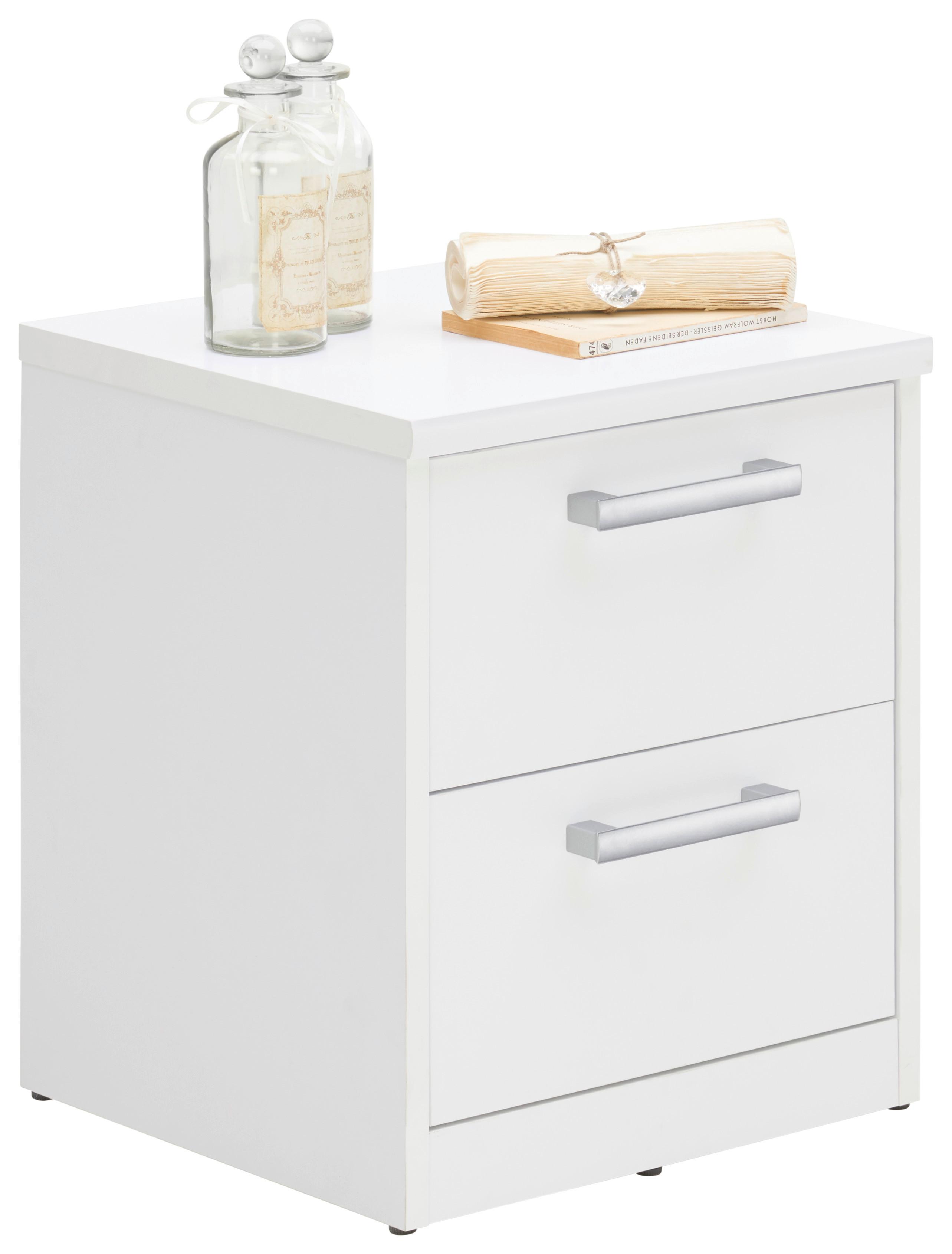 SZAFKA NOCNA EASY - kolor srebrny/biały, Basics, materiał drewnopochodny/tworzywo sztuczne (38/46/36cm) - Xora