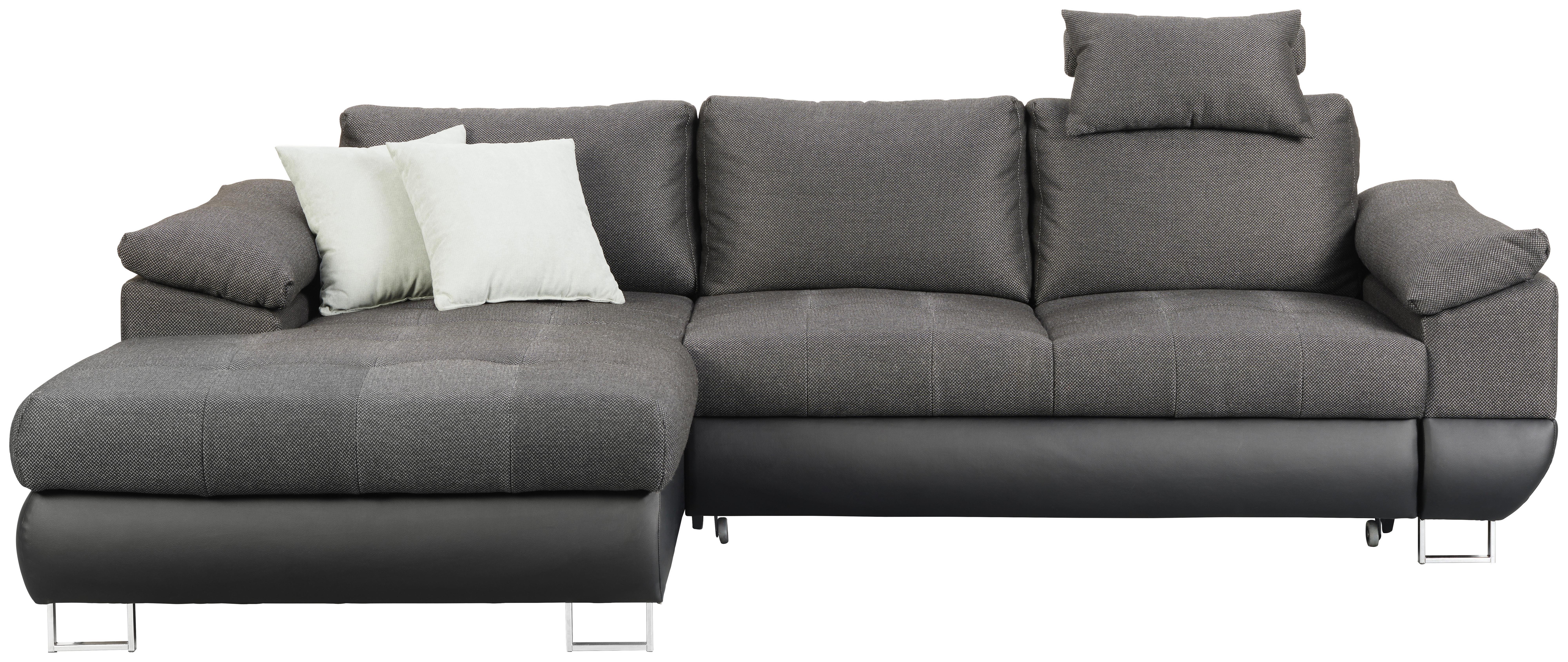 Wohnlandschaft Focus in Grau mit Bettfunktion - Chromfarben/Anthrazit, KONVENTIONELL, Textil/Metall (170/91/117/268cm) - Mömax