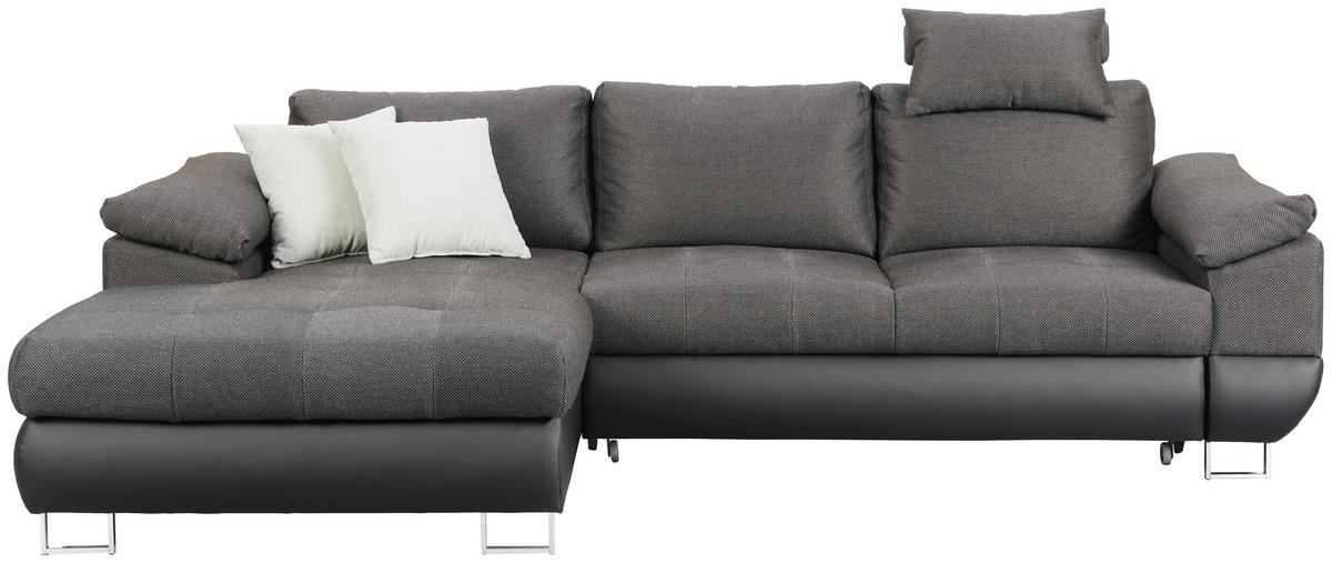 Wohnlandschaft Focus in Grau mit Bettfunktion - Chromfarben/Anthrazit, KONVENTIONELL, Textil/Metall (170/91/117/268cm) - Mömax