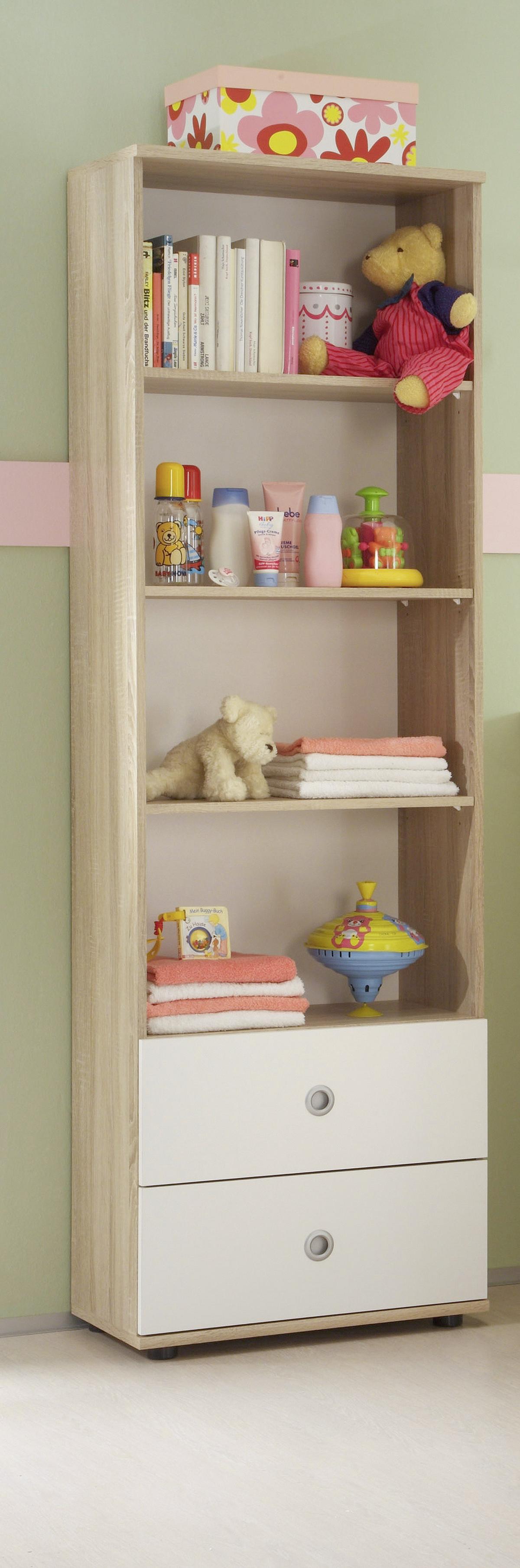 Regal Wiki Baby - bijela/hrast Sonoma, Konvencionalno, drvni materijal/plastika (60/191/33cm) - Bessagi Kids