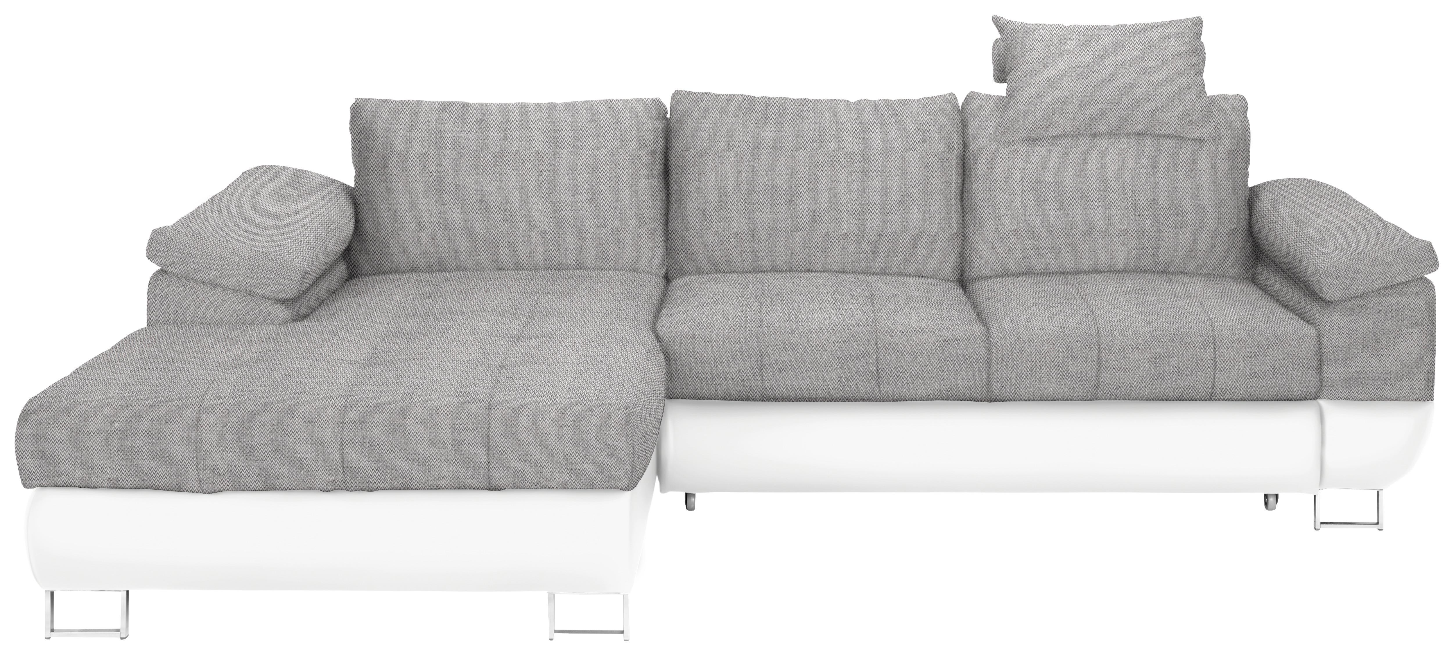 Wohnlandschaft in Grau/Weiß mit Bettfunktion - Chromfarben/Weiß, MODERN, Kunststoff/Textil (170/268cm) - Based