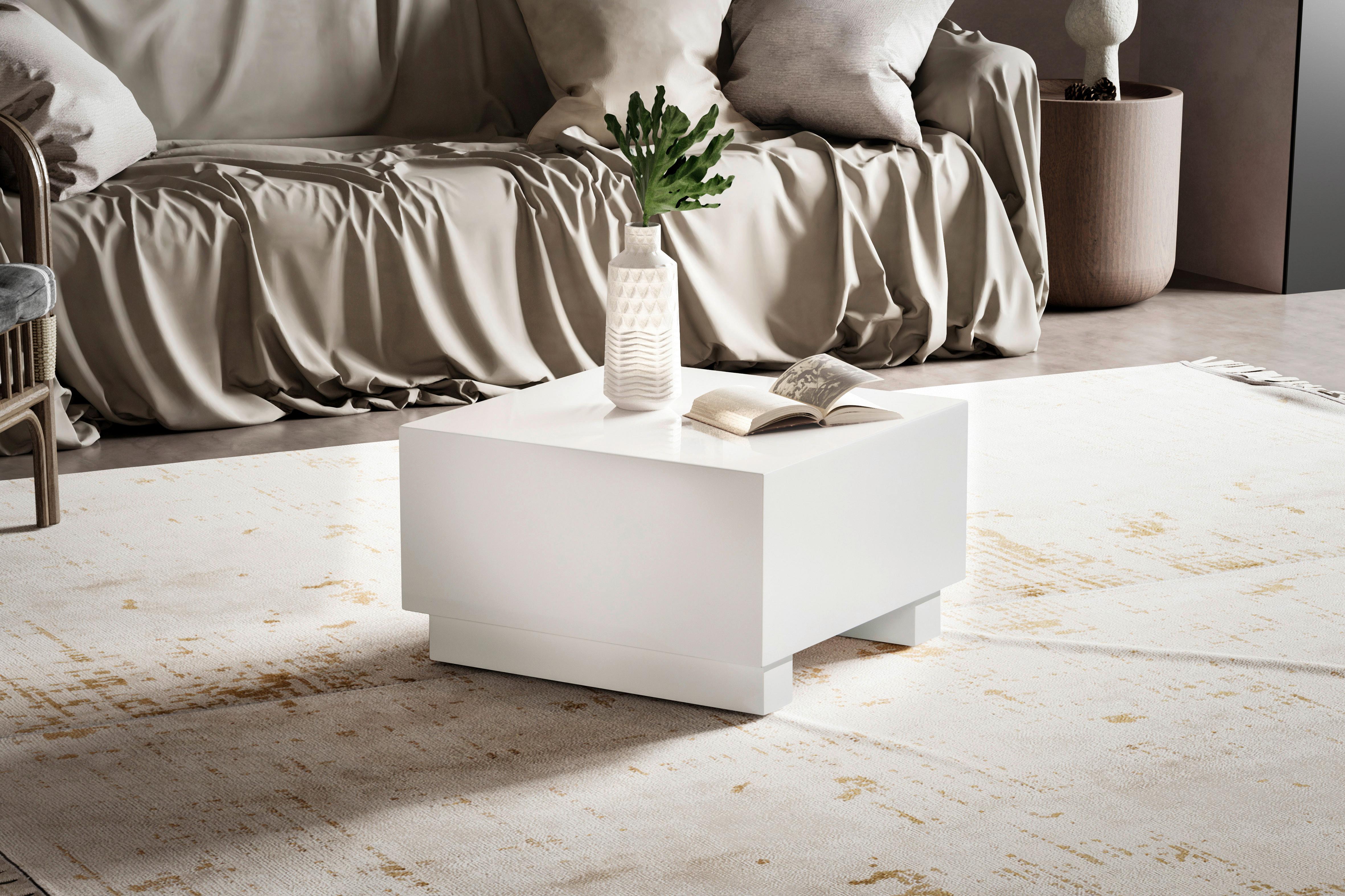 Klubska Miza Monobloc - bela/visoki sijaj, Trendi, leseni material (60/60/35cm) - Livetastic
