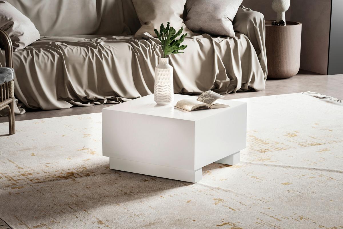 COUCHTISCH MONOBLOC - Weiss Hochglanz, Lifestyle, Holzwerkstoff (60/60/35cm) - Livetastic
