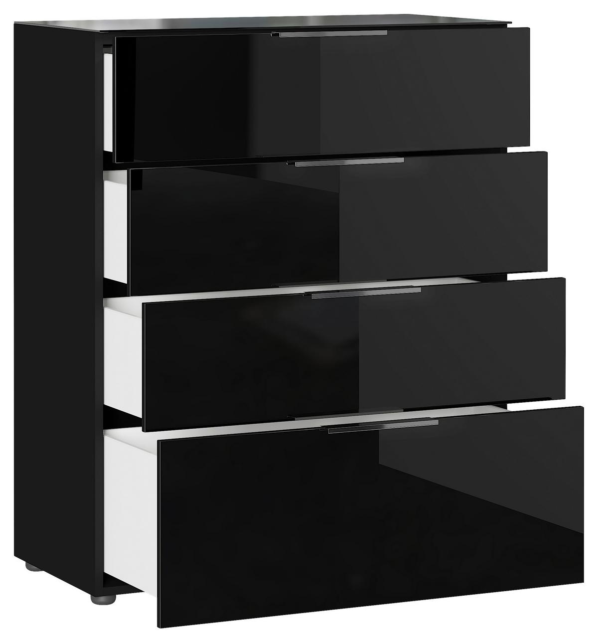 Kommode Oakland in Schwarz - Silberfarben/Schwarz, MODERN, Glas/Holzwerkstoff (83/102/42cm) - Premium Living