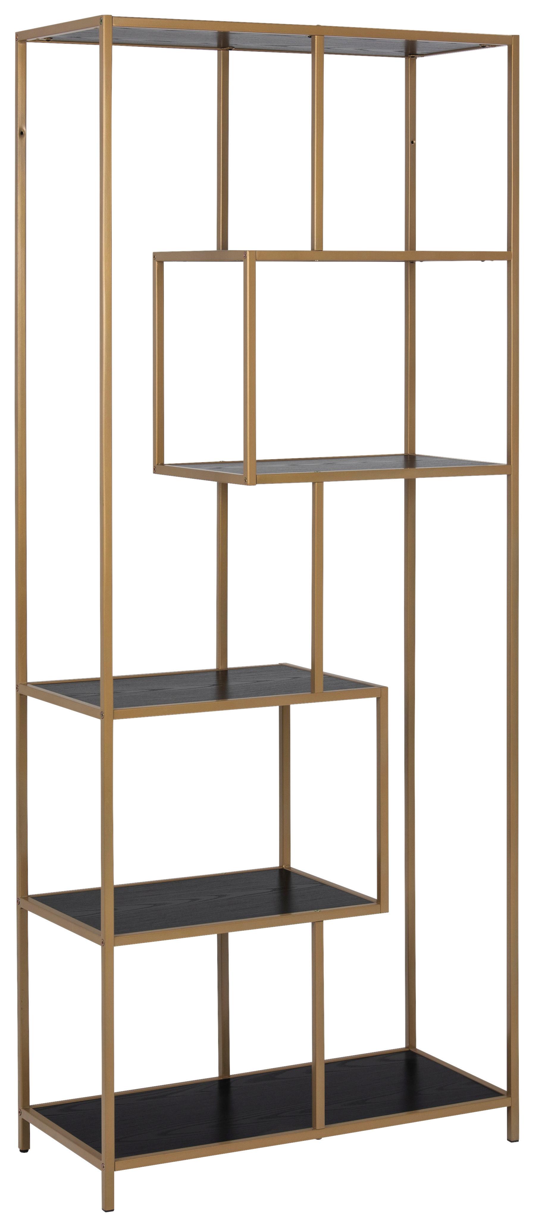 REGAŁ SEAFORD REGAL - czarny/kolor złoty, Modern, materiał drewnopochodny/metal (77/185/35cm)