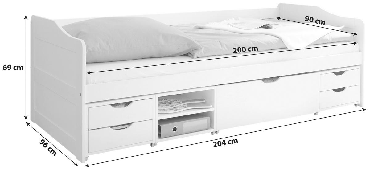 Stauraumbett "Marlies", aus Kiefer, kieferfarbe - Kieferfarben, MODERN, Holz (90/200cm) - MID.YOU