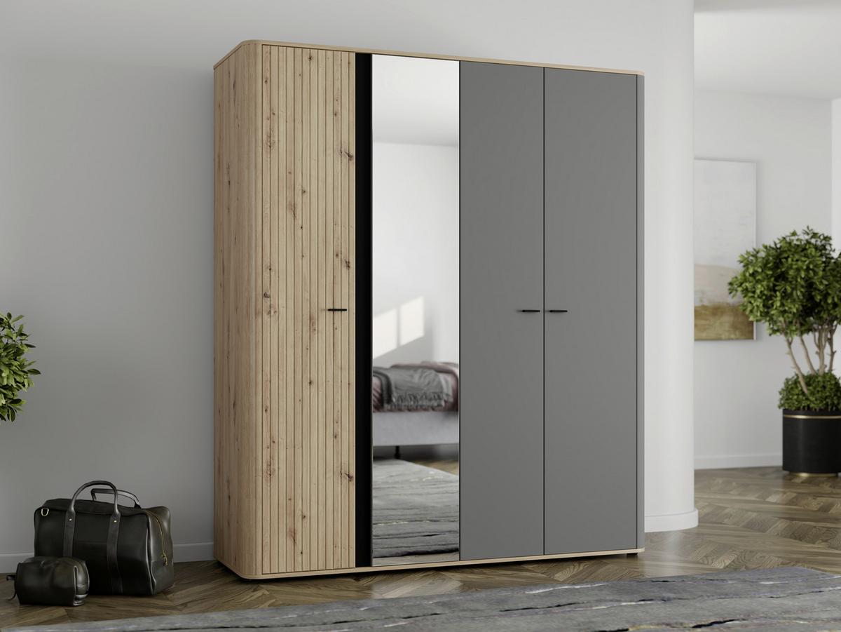 Ruhásszekrény Sinop - grafitszürke/fekete, Modern, faalapú anyag/üveg (179,5/210,5/56cm)