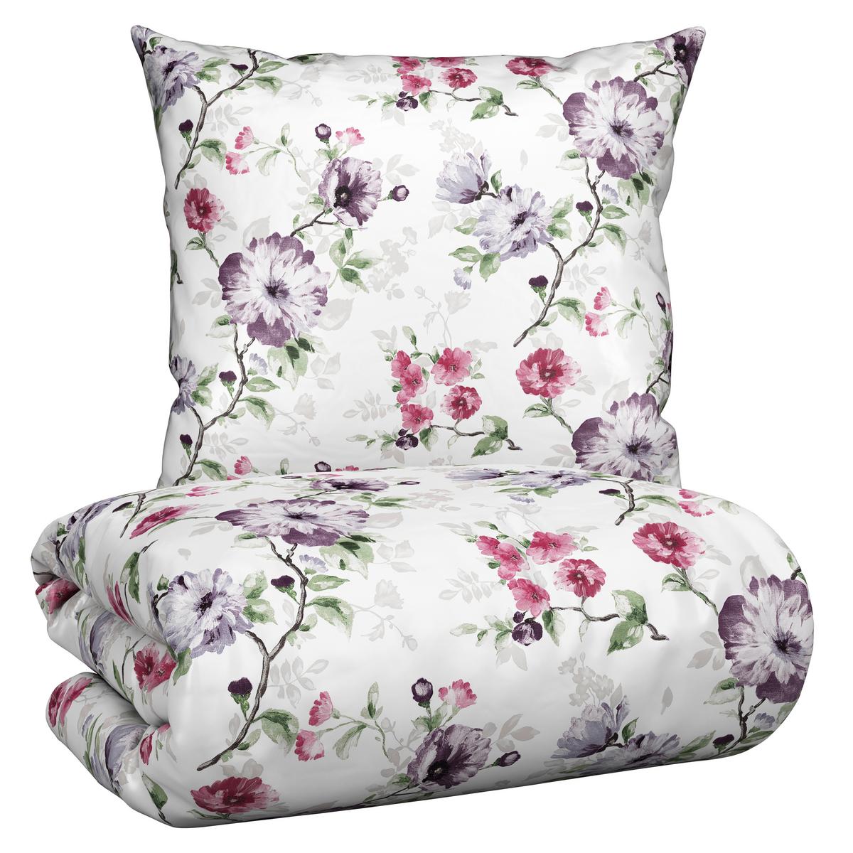 Bettwäsche Bio-Sophia Design Grün/Lila/Weiß ca. 135x200cm - Lila/Weiß, Natur, Textil (135/200cm) - ecoTree