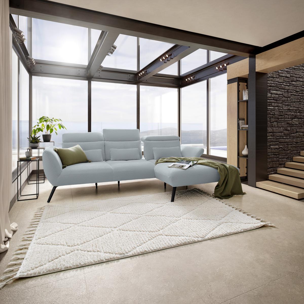 Wohnlandschaft Seattle Silberfarben - Silberfarben/Schwarz, MODERN, Holzwerkstoff/Textil (301/196cm) - Premium Living
