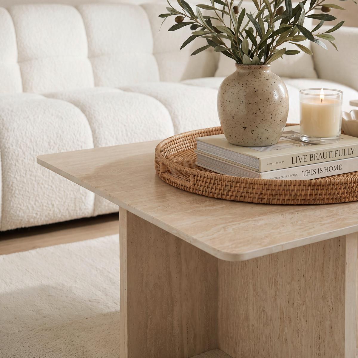 Klubska Miza Lucca, Krem Barve, 2-Delni Set - krem barve, Moderno, kamen/leseni material - Bessagi Home