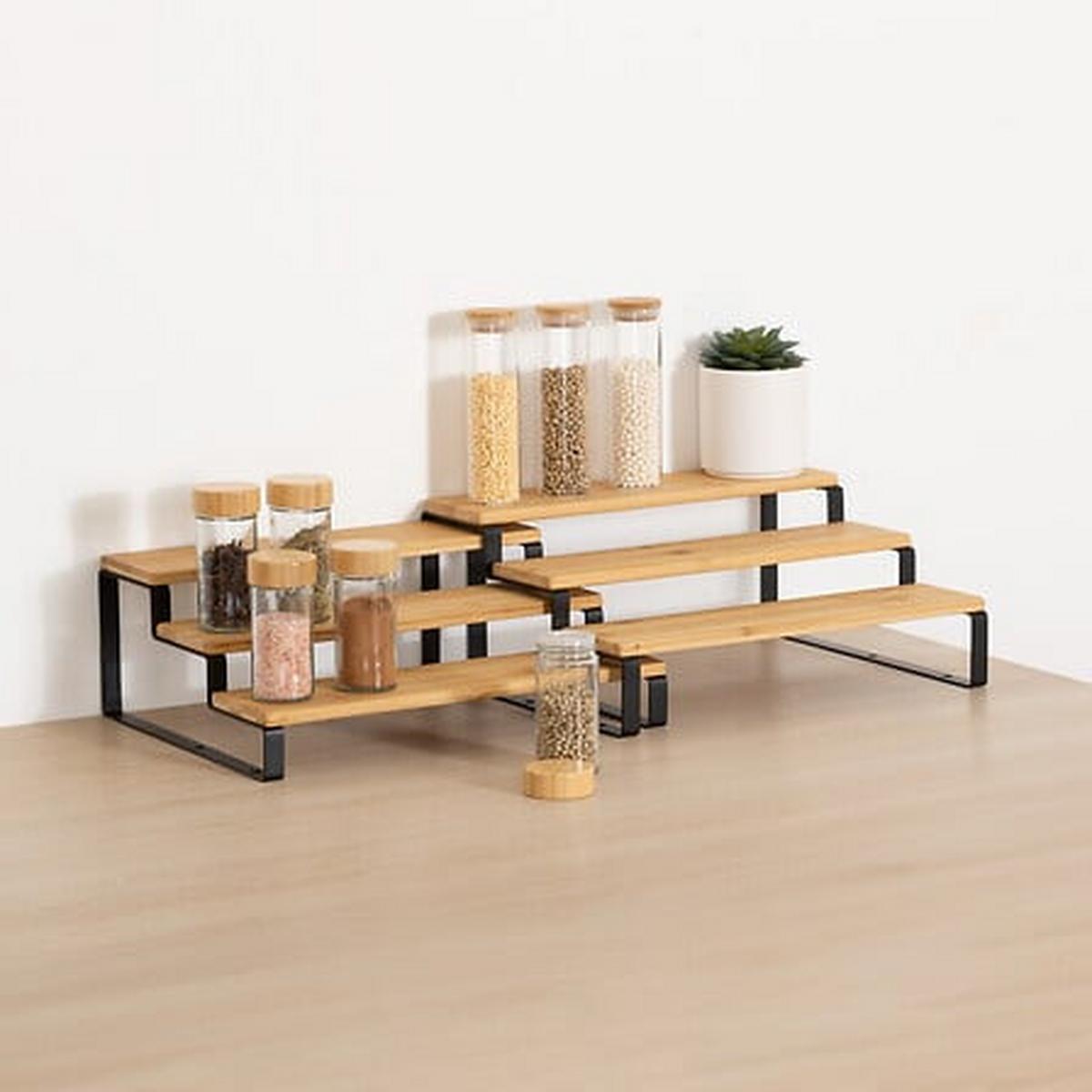 Etajeră pentru condimente extensibilă Ordera 2/1 - culoare natur/negru, Basics, lemn/metal (32/13,5/26cm)