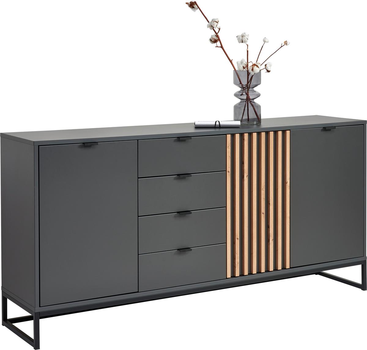 KOMODA SZEROKA PHIL -EXKLUSIV- - czarny/kolor grafitowy, Modern, materiał drewnopochodny/metal (177,1/85,4/40cm) - Voleo