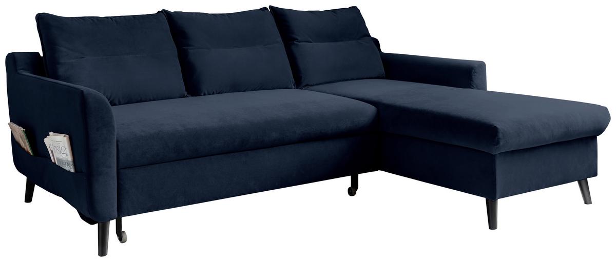 Eckschlafsofa in Dunkelblau ´STYLISH STAN DUNKELBLAU´ - Schwarz/Dunkelblau, Basics, Holz/Textil (230/150cm) - MID.YOU