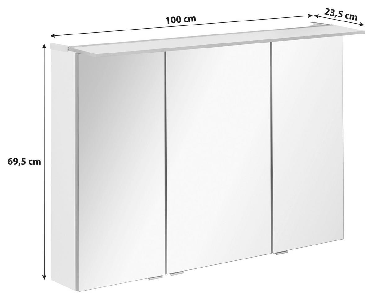 Spiegelschrank B.Perfekt mit LED 3-türig Weiß - Silberfarben, MODERN, Glas/Holzwerkstoff (100/69,5/23,5cm) - MID.YOU